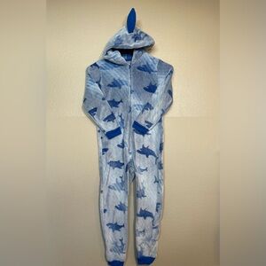 Sainteve Blue Shark Print Kids Fuzzy Warm One Piece XS 5/6